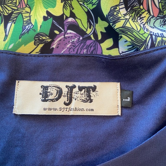 NWOT DJT Navy Chiffon Dress with Floral accents - Picture 6 of 7